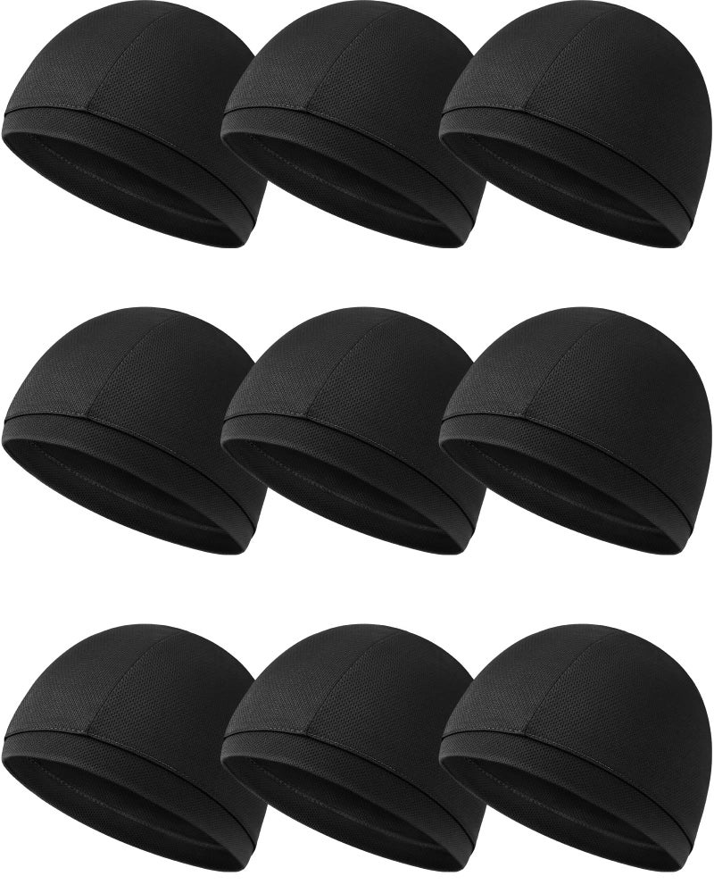 Jeere 9 Pcs Cooling Skull Cap Camo Liner Sweat Wicking Lightweight Cycling Cap Running hat for Men Women (Black,Black) - Image 1