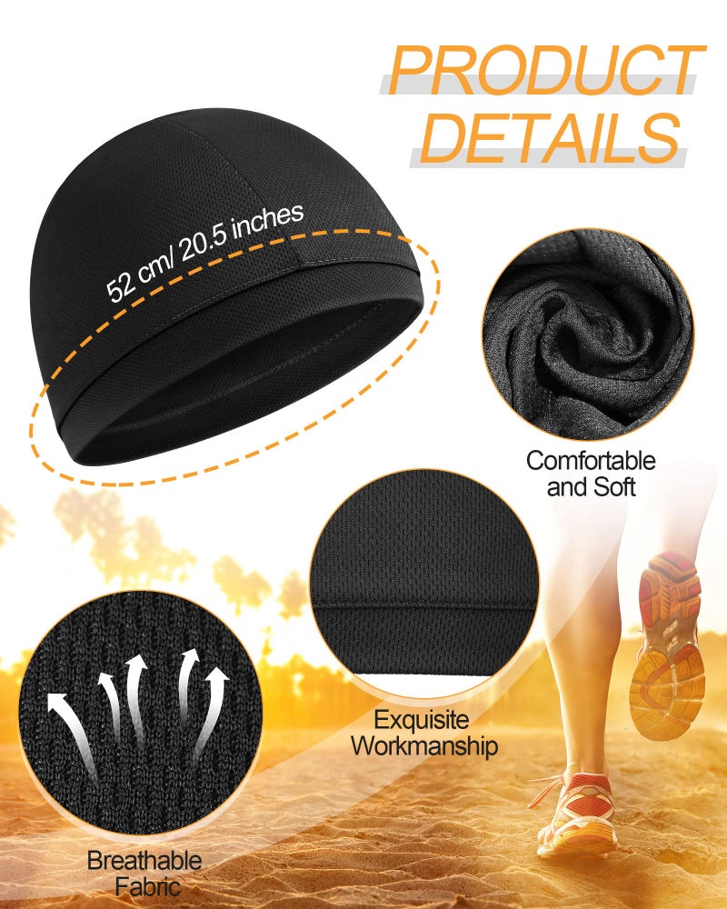 Jeere 9 Pcs Cooling Skull Cap Camo Liner Sweat Wicking Lightweight Cycling Cap Running hat for Men Women (Black,Black) - Image 2
