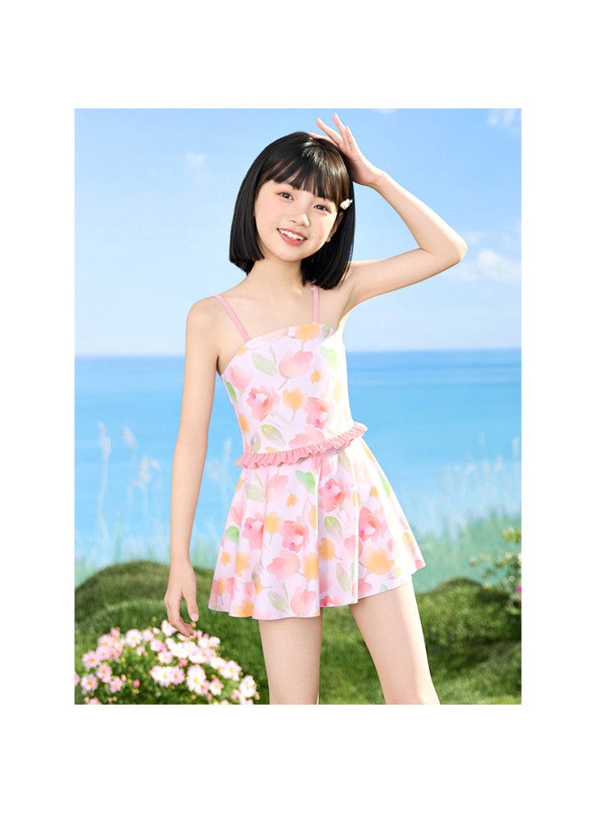 YouYou Girls' Swimsuit 2025 New Chinese Style Strapless One-piece Dress Style Medium And Large Girls' Swimming Pool Hot Spring Swimsuit - Image 4