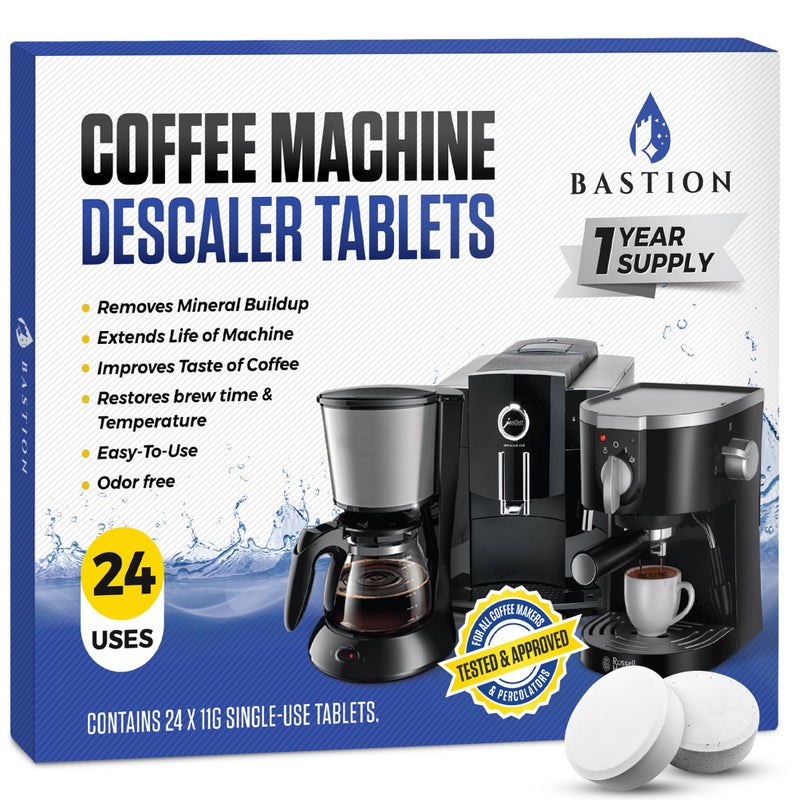 Bastion Coffee Machine Cleaner & Descaler Tablets - 24 Count | Deep Clean & Descale for Keurig, Nespresso, Ninja, Braun, Cuisinart & More | Extend Machine Life & Enhance Coffee Flavor - Image 1