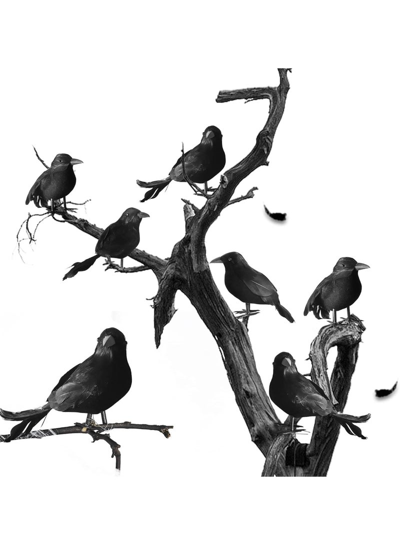 جورونب ١٢ عبوة من غراب الهالوين الأسود ذي الريش الحقيقي، غراب واقعي مصنوع يدويًا بريش حقيقي، مناسب للفناء والحديقة والشجرة والداخل والخارج، وديكورات الهالوين. - Image 2