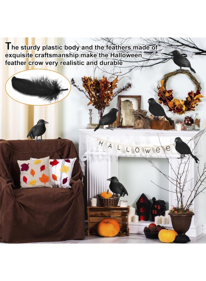 جورونب ١٢ عبوة من غراب الهالوين الأسود ذي الريش الحقيقي، غراب واقعي مصنوع يدويًا بريش حقيقي، مناسب للفناء والحديقة والشجرة والداخل والخارج، وديكورات الهالوين. - Image 5