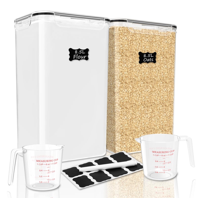 FOOYOO 2 PC Flour Sugar Storage Containers (8.5L | 287 Oz) Extra Large Food Storage Containers with Lids - Airtight Leakproof BPA FREE Flour Container for Rice, Cereal, Sugar - Image 1