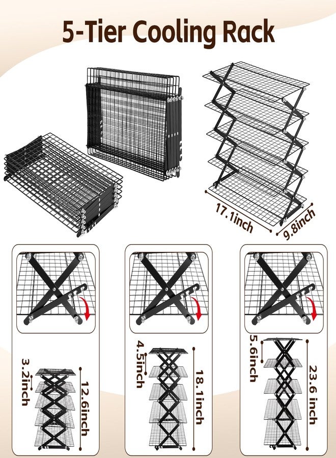 Timeet 5 Tier Upgraded Collapsible Cooling Rack with Adjustable 3 Setting Design, Stackable Baking Rack, Roasting Cooking Drying Wire Cooling Rack for Cookies Baking Roasting ＆ Grilling - Image 3