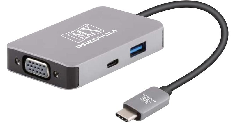 MX USB-C to USB 3.0 / VGA/Type-C Adapter – Multiport Display Converter Hub with Dual Type-C, High-Speed Data Transfer, Plug & Play, Compact Travel Design - Image 1