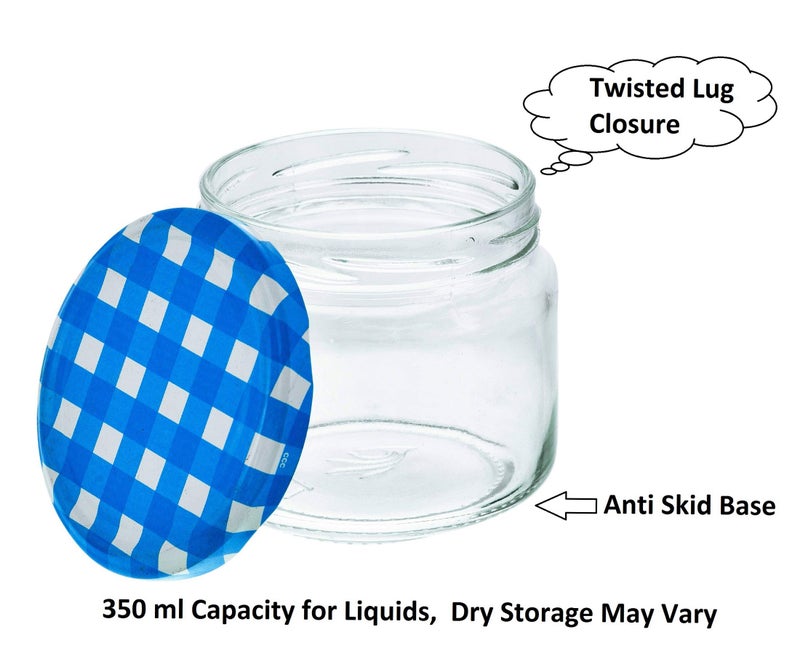 Machak Round Glass Jars Set For Kitchen Storage Airtight, 350ml, With Blue Lid (4 Pieces) - Image 3