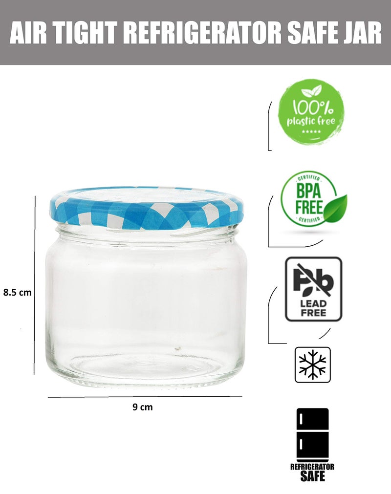 Machak Round Glass Jars Set For Kitchen Storage Airtight, 350ml, With Blue Lid (4 Pieces) - Image 2
