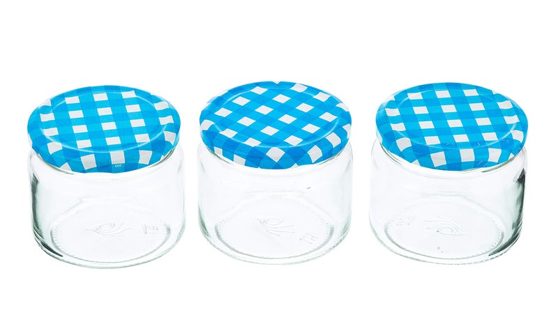 Machak Round Glass Jars Set For Kitchen Storage Airtight, 350ml, With Blue Lid (4 Pieces) - Image 5