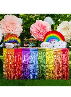 Excefore Rainbow Party Decorations, Rainbow Wavy Table Skirt Party Decorations, 2 Pack Metallic Tinsel Foil Fringe Table Skirts, Perfect Table Decors for Birthday, Holiday, Wedding, Engagement, Bridal Shower  - Image 4