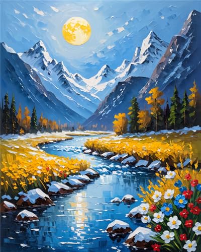 ldazao Mountain Paint by Numbers Kit for Adults Beginner Scenery Adult Paint by Number Kits Canvas Adults' Paint-by-Number DIY Oil Painting Kits for Gift Home Wall Decor 16x20 Inch - Image 1
