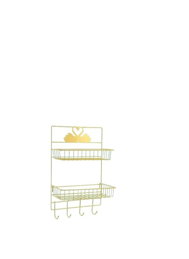 2-Tier Gold Metal Fridge or Bathroom Side Organizer 16kg Load Capacity with 4 Hooks Rust-Proof Scratch-Resistant Multi-Purpose for Kitchen and Bathroom CH - Image 1