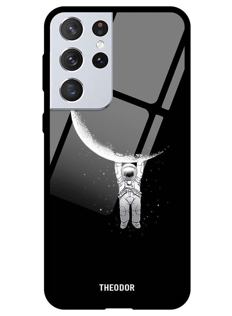 Theodor Protective Tempered Glass Case Cover Samsung Galaxy S21 ULTRA Astronaut & Moon - Image 1