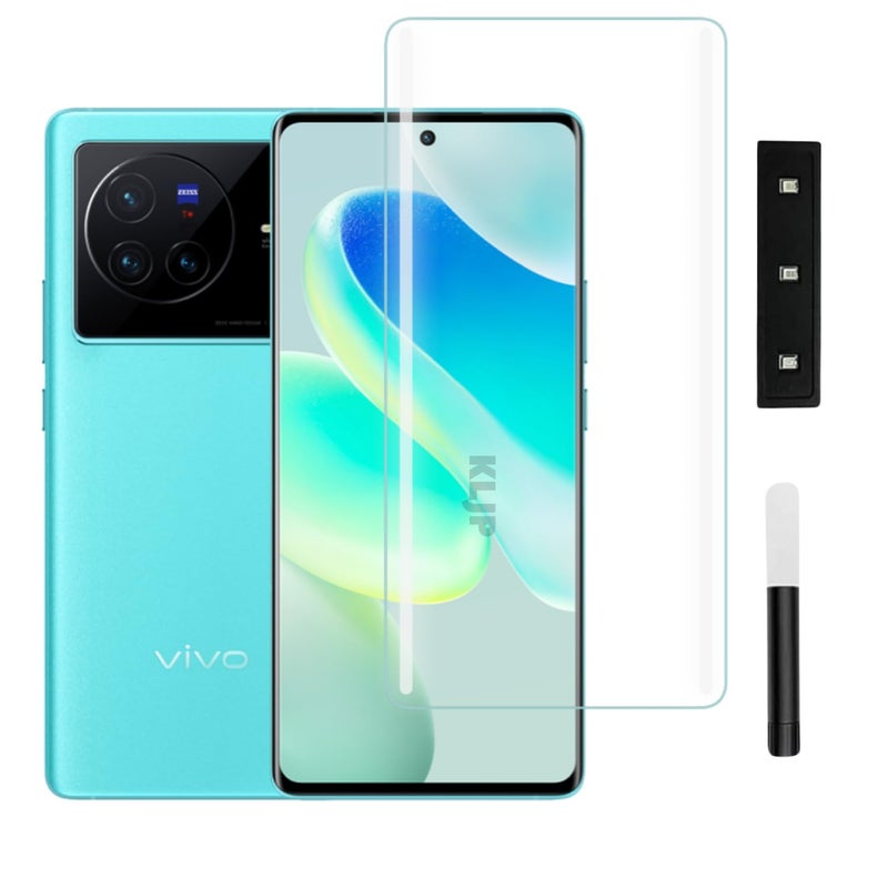 KLJP HD+ UV Tempered Glass Screen Protector Guard Compatible For Vivo X80/Vivo X80 Pro (Pack of 1) Full Adhesive UV Curved Case Friendly HD+ Clarity - Image 1