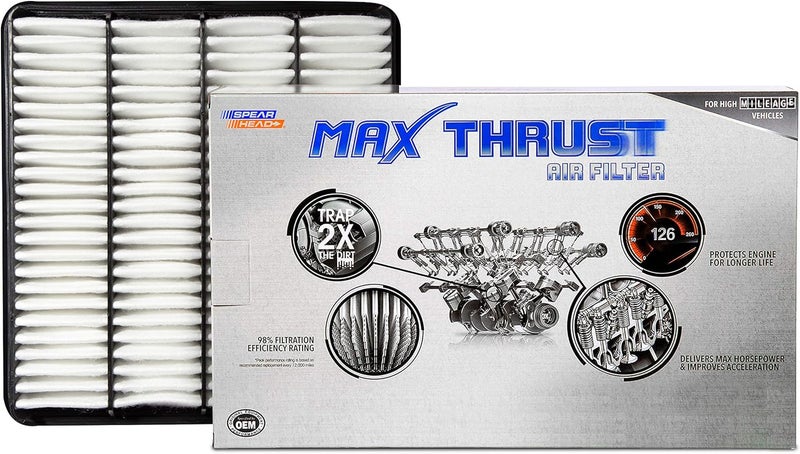 SPEARHEAD MPG Defense Max Thrust Engine Air Filter For All Mileage Vehicles, Fits Like OEM, Restores MPG & Acceleration (MT-343) - Image 1