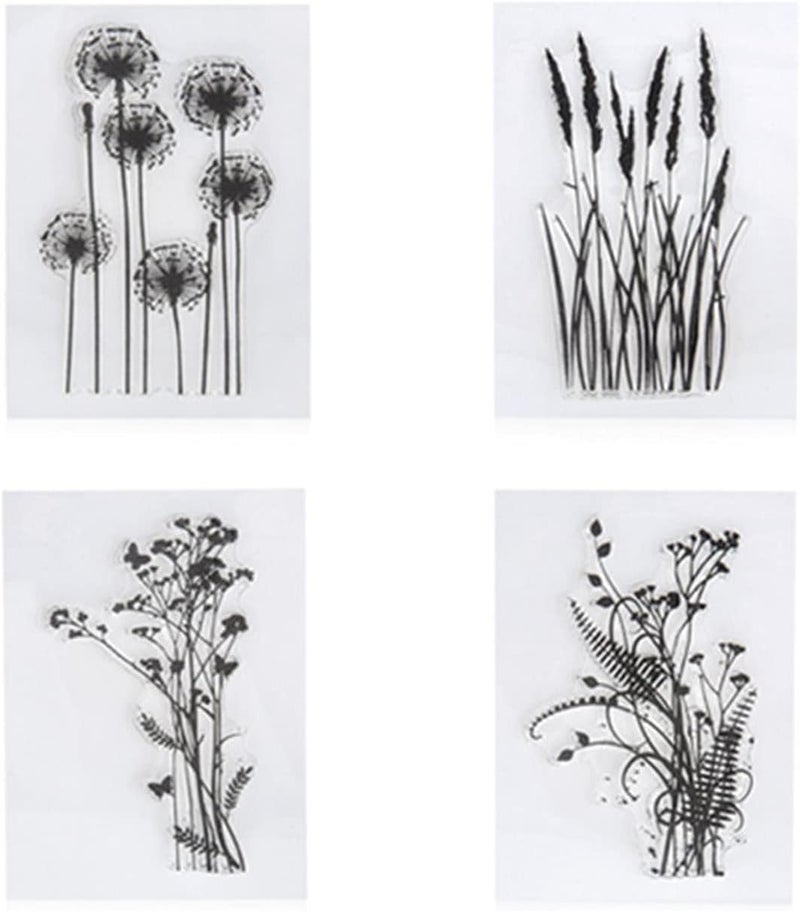 Arbuya 4pcs/Set Dandelion Lavender Flowers Leaves Stamps Rubber Clear Stamp/Seal Scrapbook/Photo Decorative Card Making Clear Stamp - Image 1