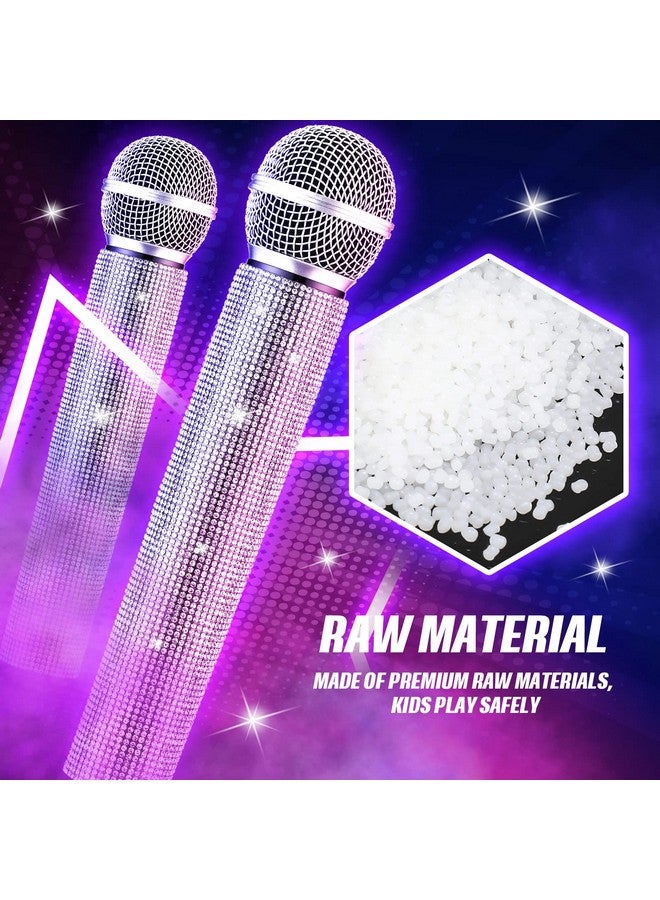 Threan 2 Pcs Fake Microphone Prop Sparkly Glitter Rhinestone Bedazzled Pretend Plastic Play Microphone Toy Mic for Cosplay Party Costume(Silver) - Image 3