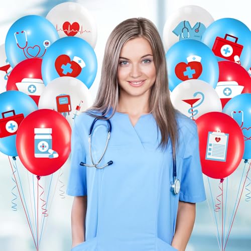 Suilung 50 Pcs Nurse Balloons 12 Inch CNA Week Balloons Doctor Medical Party Decorations Appreciation Gift for BSN RN LPN Graduation Hospital Themed Birthday Retirement Party Supplies - Image 5