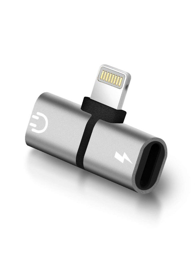 ACLIX 2 in 1 Mini Portable Metal Splitter Lightning Audio Charger Adapter for iPhone X 7 8 Plus (Silver) - Image 3