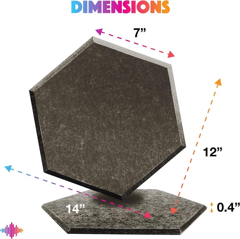 Sonic Acoustics حزمة من 12 لوحة صوتية هكسائية من ، م��اسات 14" × 12" × 0.4"، عالية الكثافة، تمتص الصوت، عازلة للصوت، بحواف مائلة، للاستخدام في الاستوديوهات، لون بني - Image 4