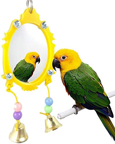 Litewoo Bird Mirror Toy with Bell Swing Hanging Ringer Leather Mirror Toy Parrot Cage Accessories Decoration for Small and Medium Parakeet Cockatiel Finch Lovebird Conure Budgie Cockatoo African Grey B - Image 1