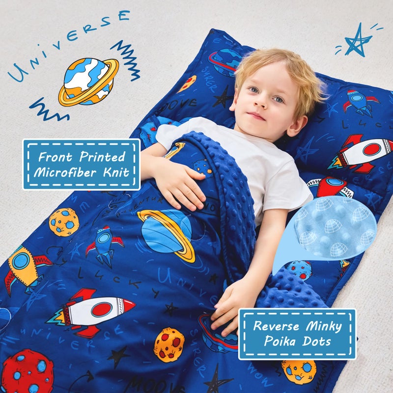 Lasoftan Toddler Nap Mat With Pillow And Blanket, Extra Large Rolled Napping Mats,Slumber Bags For Boys Girls,Kids Sleeping Bag For Daycare, 21"" X 50"" Preschool Travel Camping - Universe - Image 2
