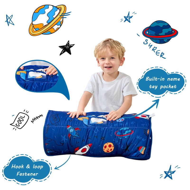 Lasoftan Toddler Nap Mat With Pillow And Blanket, Extra Large Rolled Napping Mats,Slumber Bags For Boys Girls,Kids Sleeping Bag For Daycare, 21"" X 50"" Preschool Travel Camping - Universe - Image 3