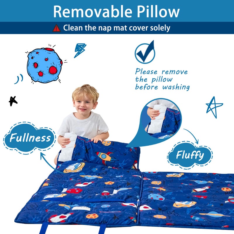 Lasoftan Toddler Nap Mat With Pillow And Blanket, Extra Large Rolled Napping Mats,Slumber Bags For Boys Girls,Kids Sleeping Bag For Daycare, 21"" X 50"" Preschool Travel Camping - Universe - Image 5