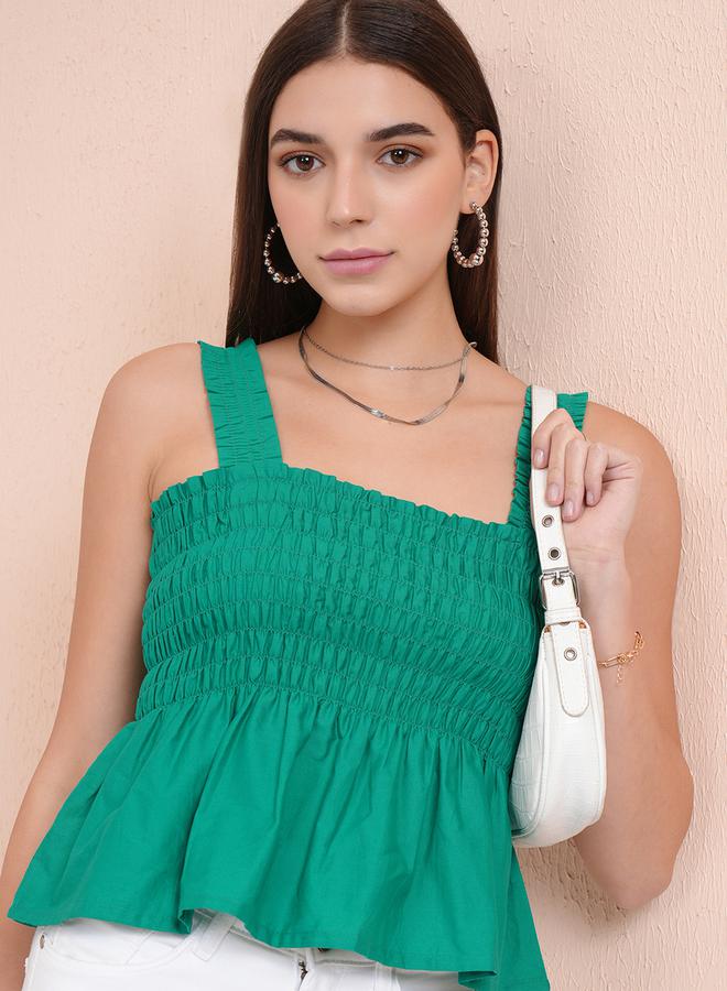 Tokyo Talkies Smocked Square Neck Cotton Crop Top - Image 1