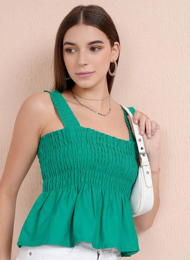 Tokyo Talkies Tokyo Talkies Smocked Square Neck Cotton Crop Top