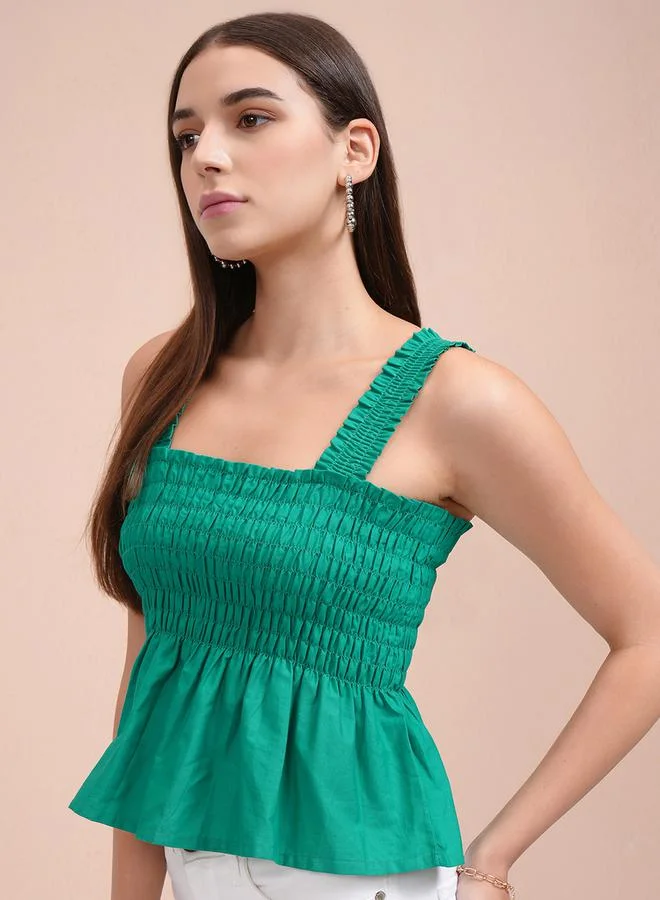 Tokyo Talkies Tokyo Talkies Smocked Square Neck Cotton Crop Top