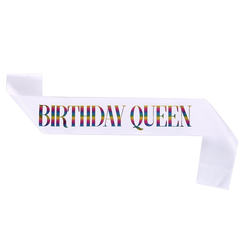 Birthday Queen Sash Satin Gold Belt JD054 white color words