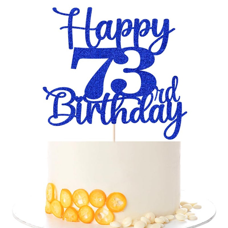 Kaoenla Glitter Happy 73rd Birthday Cake Topper Hello 73 Cheers to 73 Years 73rd Anniversary /73 years old birthday Party Decoration(73rd  blue) - Image 1