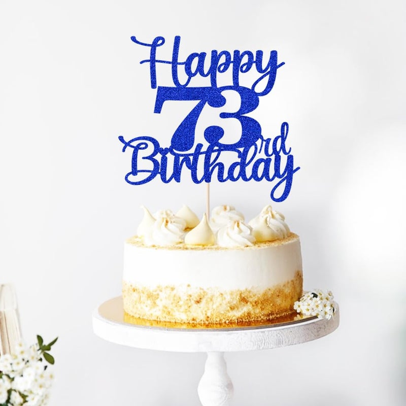 Kaoenla Glitter Happy 73rd Birthday Cake Topper Hello 73 Cheers to 73 Years 73rd Anniversary /73 years old birthday Party Decoration(73rd  blue) - Image 5
