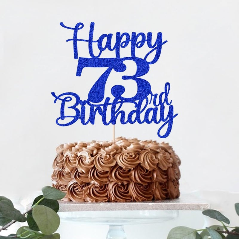 Kaoenla Glitter Happy 73rd Birthday Cake Topper Hello 73 Cheers to 73 Years 73rd Anniversary /73 years old birthday Party Decoration(73rd  blue) - Image 4