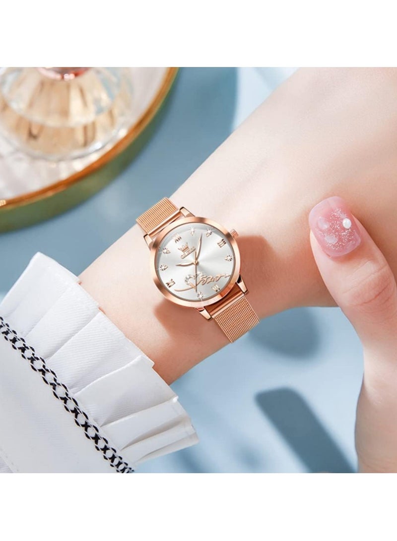 OLEVS Women Watch Fashion Rose Gold Diamond Analog Quartz Female Watch for Women Luxury Dress Ladies Stainless Steel Luminous Waterproof Date Wrist Watches - Image 2