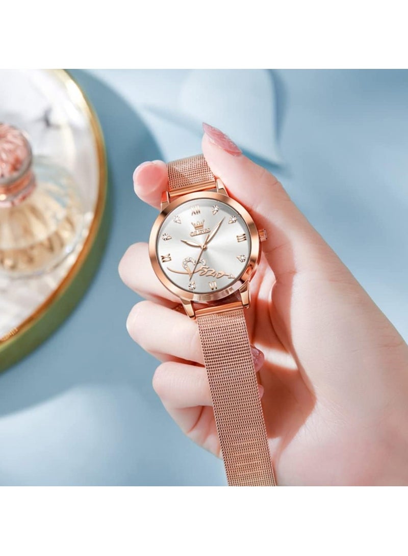 OLEVS Women Watch Fashion Rose Gold Diamond Analog Quartz Female Watch for Women Luxury Dress Ladies Stainless Steel Luminous Waterproof Date Wrist Watches - Image 3