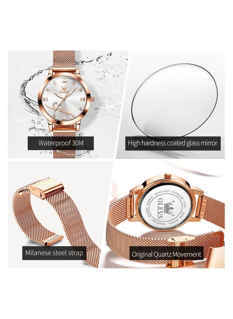 OLEVS Women Watch Fashion Rose Gold Diamond Analog Quartz Female Watch for Women Luxury Dress Ladies Stainless Steel Luminous Waterproof Date Wrist Watches - Image 5