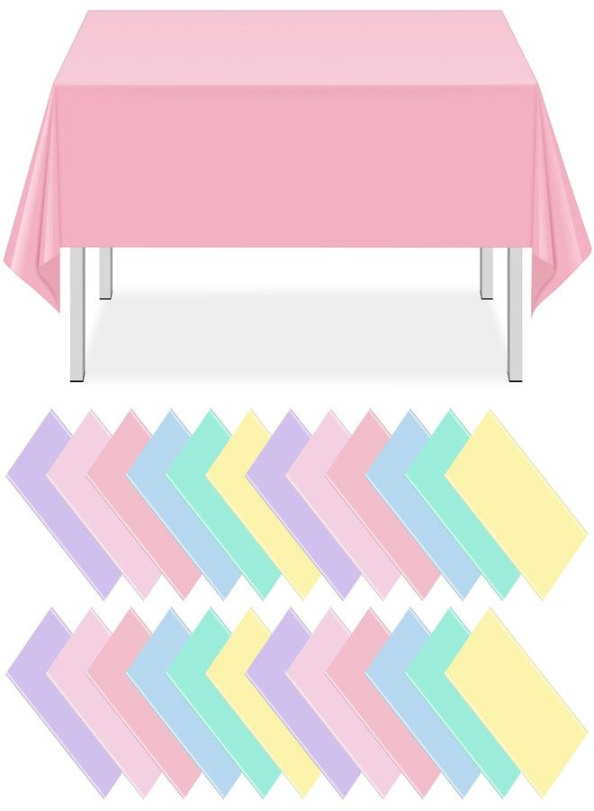 MASHAN 24Pcs Pastel Tablecloths,Plastic Mix Color Tablecloth Disposable Rectangle Table Covers for Baby Shower, Wedding,Girls Birthday Party and Ice Cream Party Decoration,6Color, 54 x 108 Inch - Image 1
