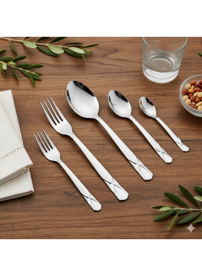 كازا روزا طقم أدوات مائدة من الستانلس ستيل المقاوم للصدأ مكون من 60 قطعة فضي - Image 1