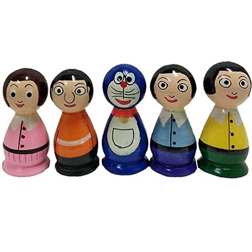 Neoteric Wooden Doremon Family Peg Dolls Set | 5 Pcs Colorful Stacking Toy Set for Kids | Doll Home Decor | Fun Educational Toy for Children | Multi-Color | Ideal for Playtime & Décor - Image 1