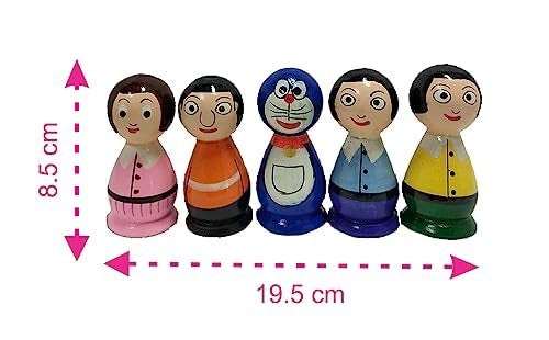 Neoteric Wooden Doremon Family Peg Dolls Set | 5 Pcs Colorful Stacking Toy Set for Kids | Doll Home Decor | Fun Educational Toy for Children | Multi-Color | Ideal for Playtime & Décor - Image 4