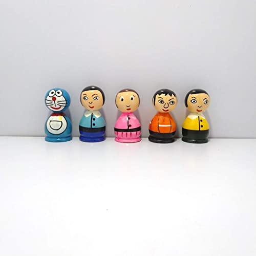 Neoteric Wooden Doremon Family Peg Dolls Set | 5 Pcs Colorful Stacking Toy Set for Kids | Doll Home Decor | Fun Educational Toy for Children | Multi-Color | Ideal for Playtime & Décor - Image 2