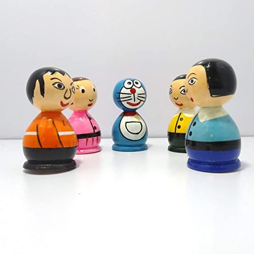 Neoteric Wooden Doremon Family Peg Dolls Set | 5 Pcs Colorful Stacking Toy Set for Kids | Doll Home Decor | Fun Educational Toy for Children | Multi-Color | Ideal for Playtime & Décor - Image 3