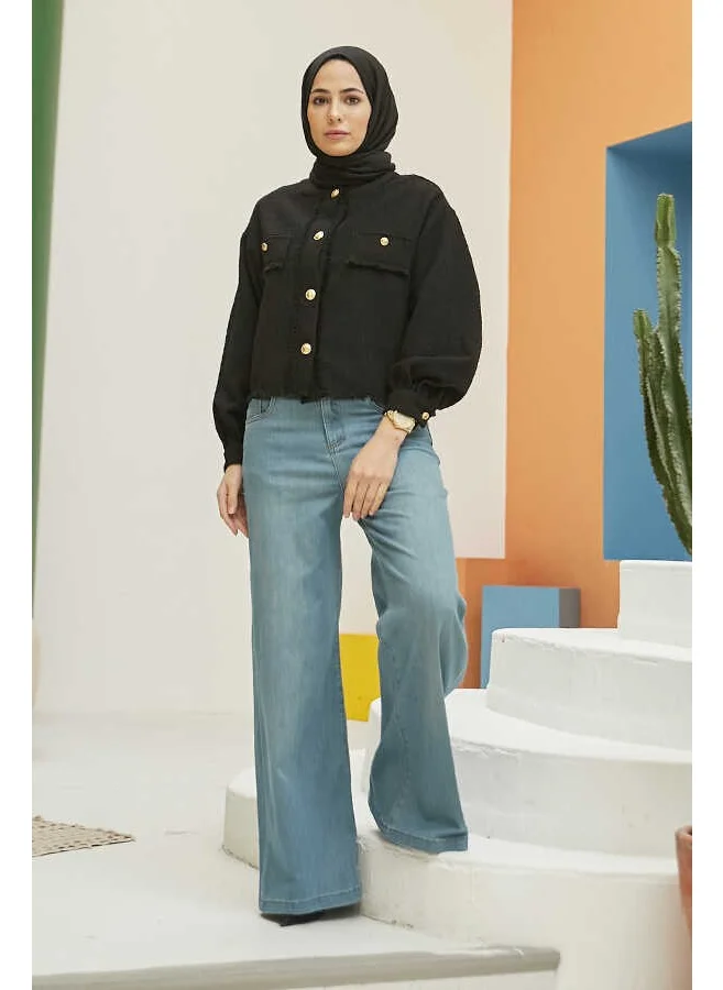 نيوايز 1152-WIDE LEGGED TROUSERS BLUE