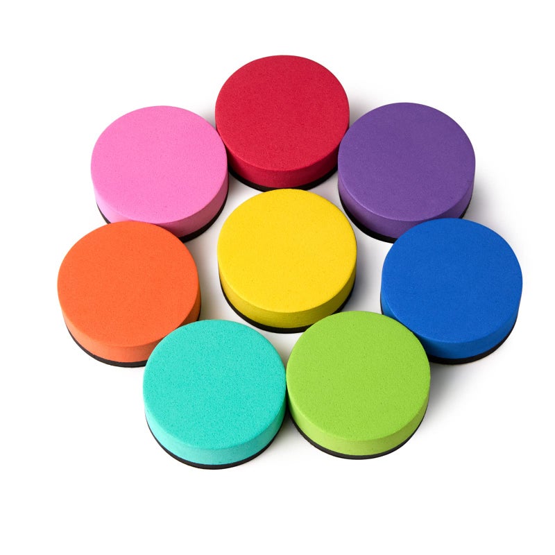 Favide 48 Pack Magnetic Whiteboard Dry Erase Erasers Chalkboard Cleansers for Classroom, Home and Office (Round, 8 Color) - Image 3