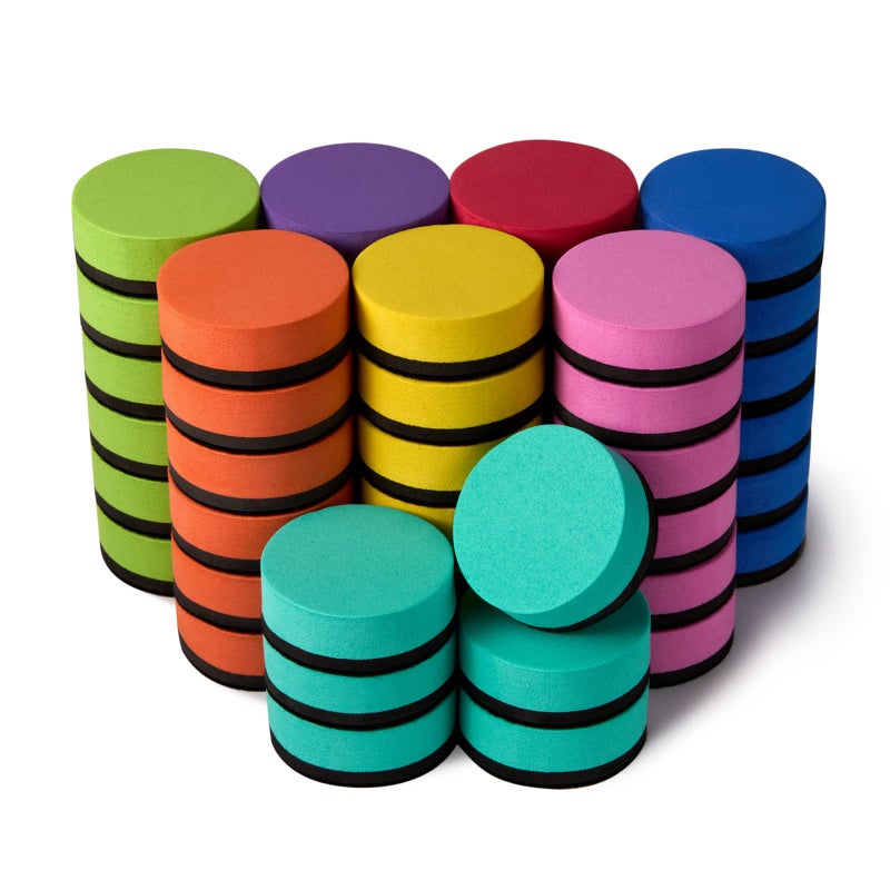 Favide 48 Pack Magnetic Whiteboard Dry Erase Erasers Chalkboard Cleansers for Classroom, Home and Office (Round, 8 Color) - Image 1