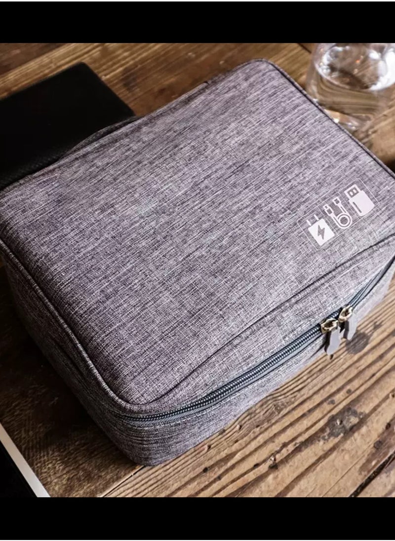 Generic - Multi-Function Travel Digital Storage Small Bag,Cable、 Charger and USB Drive Storage Pouch box, Grey - Image 1