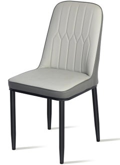 ALMUFARREJ Modern Faux Leather Dining Chair, High Back with Soft Seat, Metal Side Legs, Grey, 44 x 40 x 90 cm, Ideal for Kitchen, Dining Room, Living Room and Vanity Table  - Image 3