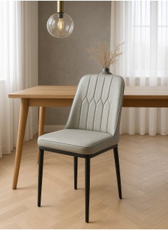 ALMUFARREJ Modern Faux Leather Dining Chair, High Back with Soft Seat, Metal Side Legs, Grey, 44 x 40 x 90 cm, Ideal for Kitchen, Dining Room, Living Room and Vanity Table  - Image 1