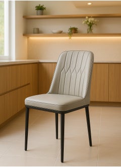 ALMUFARREJ Modern Faux Leather Dining Chair, High Back with Soft Seat, Metal Side Legs, Grey, 44 x 40 x 90 cm, Ideal for Kitchen, Dining Room, Living Room and Vanity Table  - Image 2